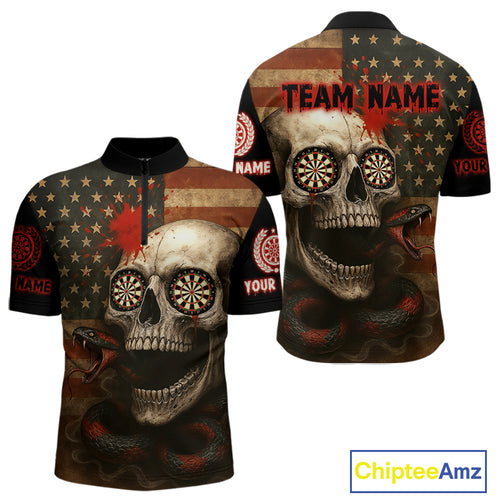 Custom Horror Cobra Skull Dartboard Dart 1/4-Zip Shirt For Men Patriotic Dart Team Jersey NYN1500