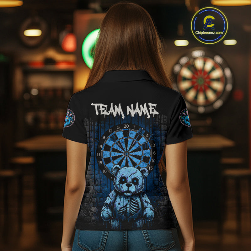 Black And Blue Dripping Creepy Bear Grunge Custom Polo Dart Shirt For Women Dart Jerseys NYN2022