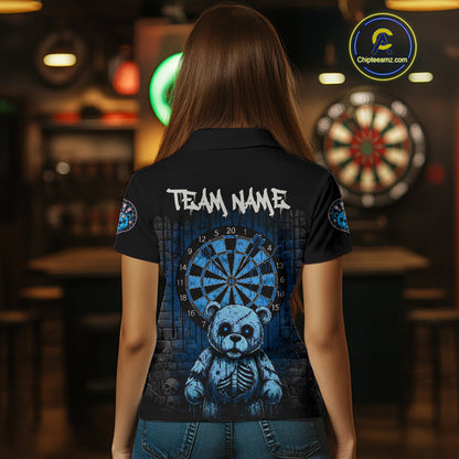 Black And Blue Dripping Creepy Bear Grunge Custom Polo Dart Shirt For Women Dart Jerseys NYN2022