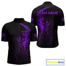 Load image into Gallery viewer, Purple Smoking Skeleton Bone Grunge Dartboard Custom Men Quarter-Zip Dart Jerseys Dart Gifts NYN2035