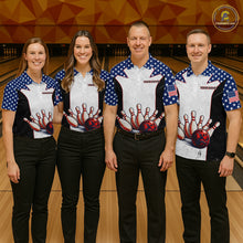 Load image into Gallery viewer, Grunge Patriotic Bowling Jerseys For Women Custom US Flag Bowling Polo 1/4-Zip Shirt, Gift For Bowlers NYN3126
