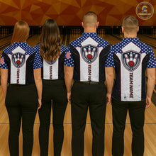 Load image into Gallery viewer, Grunge Patriotic Bowling Jerseys For Women Custom US Flag Bowling Polo 1/4-Zip Shirt, Gift For Bowlers NYN3126