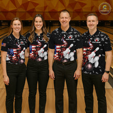 Load image into Gallery viewer, Funny US Flag Bull Grunge Bowling Polo &amp; 1/4 Zip Shirts For Women Custom Team Bowling Jerseys NYN3130