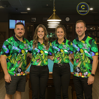 Green Splatter Funny Dragon 8 Ball Pool Billiard Shirts For Women Custom Cute Billiard Team Outfits NYN3301