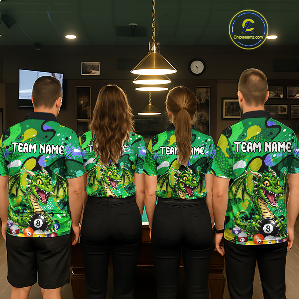 Green Splatter Funny Dragon 8 Ball Pool Billiard Shirts For Women Custom Cute Billiard Team Outfits NYN3301