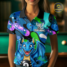 Load image into Gallery viewer, Blue Splatter Funny Dragon 8 Ball Pool Billiard Shirts For Women Custom Cute Billiard Team Outfits NYN3302