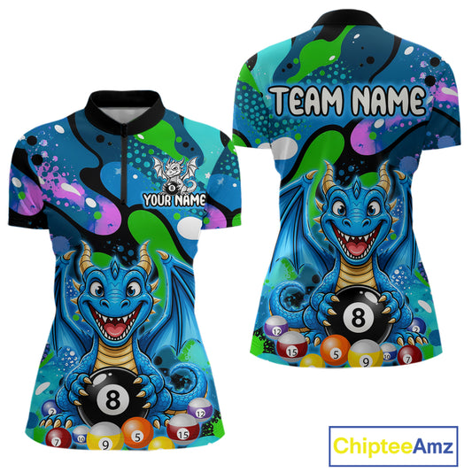 Blue splatter funny dragon 8 ball billiard shirt for women custom team apparel