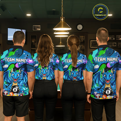 Blue Splatter Funny Dragon 8 Ball Pool Billiard Shirts For Women Custom Cute Billiard Team Outfits NYN3302