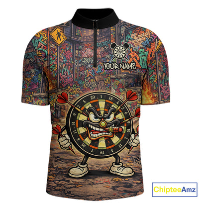 Funny Dartboard Smoking Men Darts Team Shirt Personalized Graffiti Dart Quarter-Zip Jerseys NYN2554