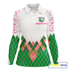 Load image into Gallery viewer, Women Golf Clothing Green And Pink Argyle Pattern Golf Polo Shirt Custom Golf Upf Shirts NYN2930