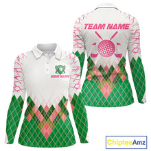 Load image into Gallery viewer, Women Golf Clothing Green And Pink Argyle Pattern Golf Polo Shirt Custom Golf Upf Shirts NYN2930