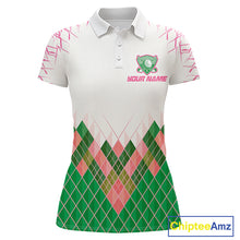 Load image into Gallery viewer, Women Golf Clothing Green And Pink Argyle Pattern Golf Polo Shirt Custom Golf Upf Shirts NYN2930