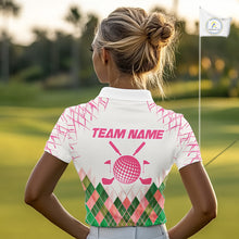 Load image into Gallery viewer, Women Golf Clothing Green And Pink Argyle Pattern Golf Polo Shirt Custom Golf Upf Shirts NYN2930