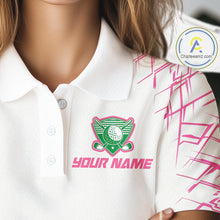Load image into Gallery viewer, Women Golf Clothing Green And Pink Argyle Pattern Golf Polo Shirt Custom Golf Upf Shirts NYN2930
