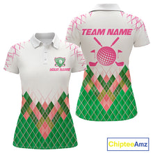 Load image into Gallery viewer, Women Golf Clothing Green And Pink Argyle Pattern Golf Polo Shirt Custom Golf Upf Shirts NYN2930