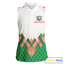 Load image into Gallery viewer, Women Golf Clothing Green And Pink Argyle Pattern Sleeveless Golf Polo Shirt Custom Golf Upf Shirts NYN2930
