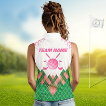 Load image into Gallery viewer, Women Golf Clothing Green And Pink Argyle Pattern Sleeveless Golf Polo Shirt Custom Golf Upf Shirts NYN2930