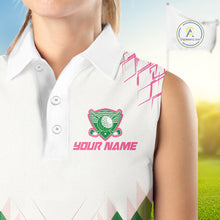 Load image into Gallery viewer, Women Golf Clothing Green And Pink Argyle Pattern Sleeveless Golf Polo Shirt Custom Golf Upf Shirts NYN2930