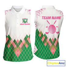 Load image into Gallery viewer, Women Golf Clothing Green And Pink Argyle Pattern Sleeveless Golf Polo Shirt Custom Golf Upf Shirts NYN2930