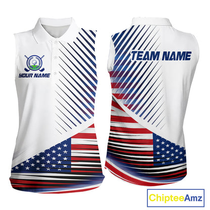 Patriotic Women Golf Shirts Golf Clothing Custom American Flag Sleeveless Polo Shirt, Gifts For The Golfer NYN2932