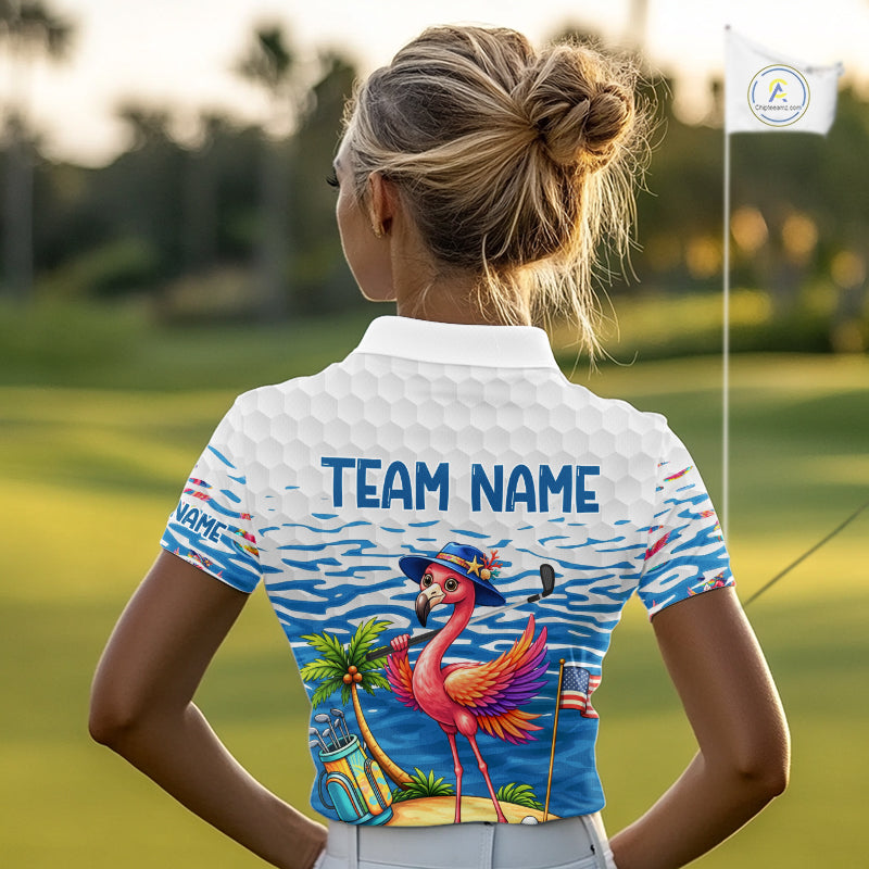 Flamingo Golf Clothing Waving Summer Golf Shirt Women Custom Floral Golf Polo, Best Golf Gifts NYN2937