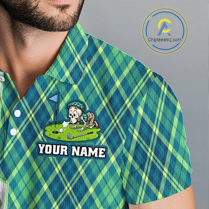Green And Blue Argyle Golf Apparel Funny Skeleton Golf Polos For Men Custom Golf Team Outfits NYN3323