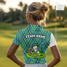 Load image into Gallery viewer, Green And Blue Argyle Golf Apparel Funny Skeleton Golf Polos For Women Custom Golf Team Outfits NYN3323