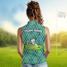 Load image into Gallery viewer, Green And Blue Argyle Golf Apparel Funny Skeleton Golf Sleeveless Polos For Women Custom Golf Team Outfits NYN3323