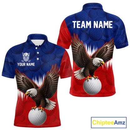 Red blue American flag eagle golf polo shirt for men patriotic golf jersey