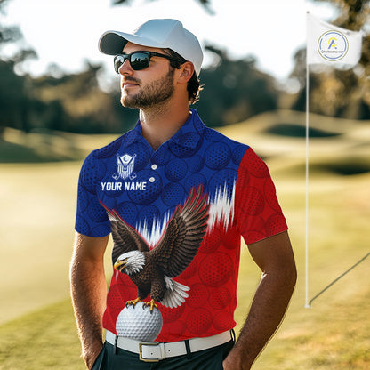 Red Blue American Flag Eagle Golf Polo Shirts For Men Custom Patriotic Golf Team Jersey NYN3330