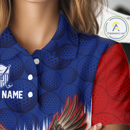 Red Blue American Flag Eagle Golf Polo Shirts For Women Custom Patriotic Golf Team Jersey NYN3330