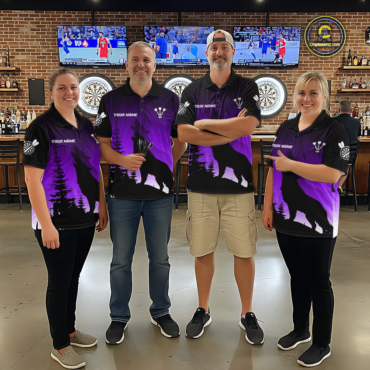 Personalized Wolf-Head Dart Arrows Purple Dart Polo Shirt For Men Dart Team Jerseys NYN2283