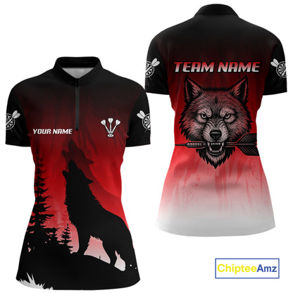 Personalized Wolf-Head Dart Arrows Red Dart Quarter-Zip Shirt For Women Dart Team Jerseys NYN2284