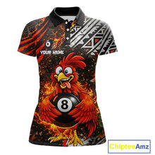 Load image into Gallery viewer, Funny Rooster Plays Pool 8 Ball 3D Billiard Shirt For Women Custom Grunge Flame Billiard Team Attire NYN2566