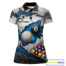 Load image into Gallery viewer, Blue And Grey Cracked 8 Ball Billiard Polo &amp; 1/4 Zip Shirt For Women Custom Billiard Pool Team Shirt NYN2942