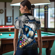Load image into Gallery viewer, Blue And Grey Cracked 8 Ball Billiard Polo &amp; 1/4 Zip Shirt For Women Custom Billiard Pool Team Shirt NYN2942