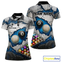 Load image into Gallery viewer, Blue And Grey Cracked 8 Ball Billiard Polo &amp; 1/4 Zip Shirt For Women Custom Billiard Pool Team Shirt NYN2942