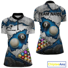 Load image into Gallery viewer, Blue And Grey Cracked 8 Ball Billiard Polo &amp; 1/4 Zip Shirt For Women Custom Billiard Pool Team Shirt NYN2942