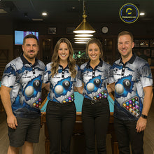 Load image into Gallery viewer, Blue And Grey Cracked 8 Ball Billiard Polo &amp; 1/4 Zip Shirt For Women Custom Billiard Pool Team Shirt NYN2942
