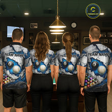 Load image into Gallery viewer, Blue And Grey Cracked 8 Ball Billiard Polo &amp; 1/4 Zip Shirt For Women Custom Billiard Pool Team Shirt NYN2942