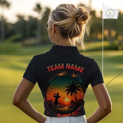 Tropical Black Golf Ball Polo Golf Shirts For Women Custom Splatter Golf Team Attire For Golfers NYN3153