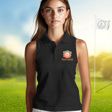 Load image into Gallery viewer, Tropical Black Golf Ball Sleeveless Polo Golf Shirts For Women Custom Splatter Golf Team Attire For Golfers NYN3153