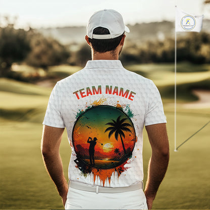 Tropical White Golf Ball Polo Golf Shirts For Men Custom Splatter Golf Team Attire For Golfers NYN3154