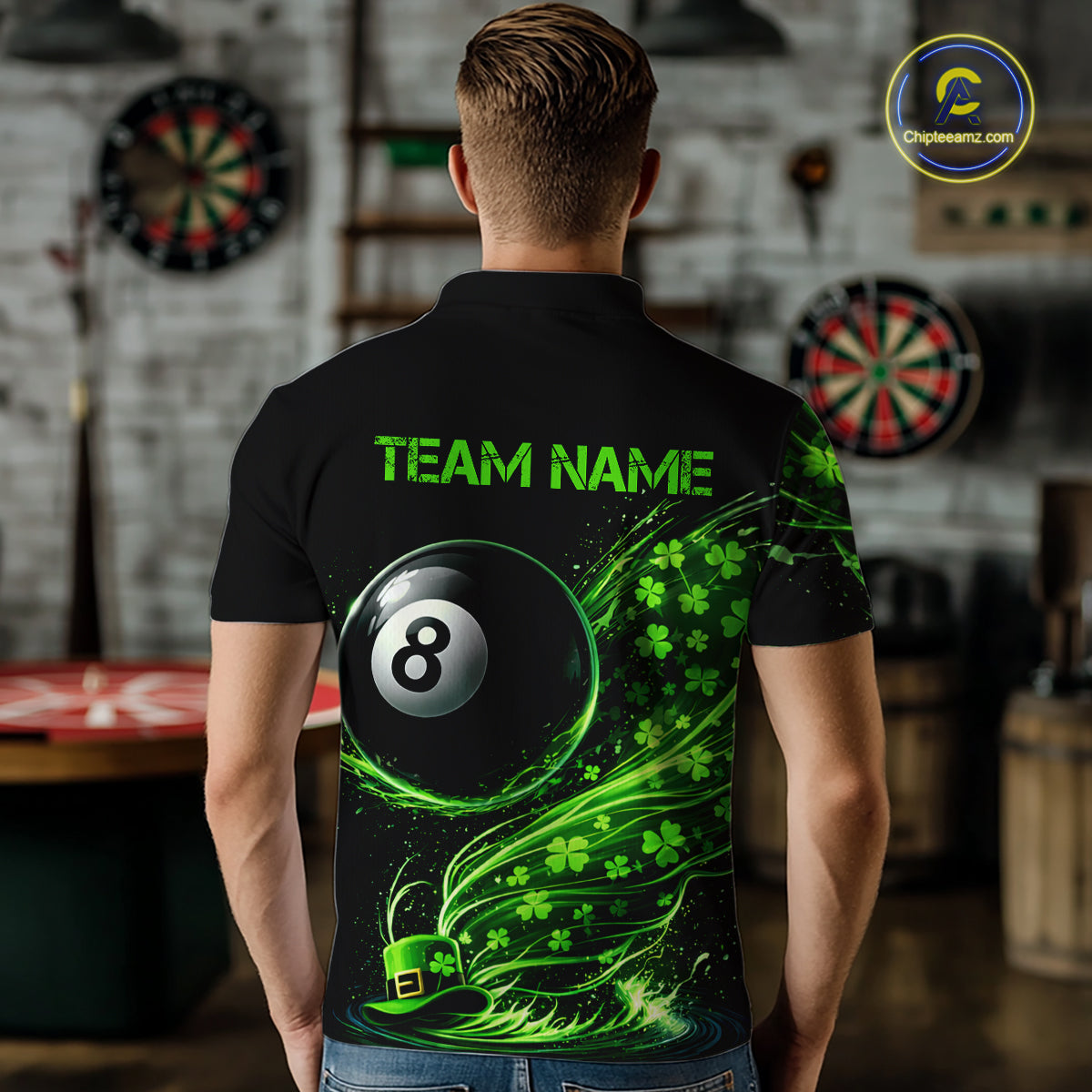 Funny Tornado Shamrock 8 Ball St Patrick's Day Men Billiard Shirts Custom Pool Balls Billiard Attire NYN2742