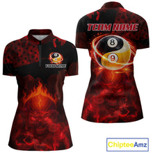 Load image into Gallery viewer, Red Flames Skull Yin &amp; Yang Pool Billiard Shirt For Women Custom 8 Ball &amp; 9 Ball Billiard Team Attire NYN2744