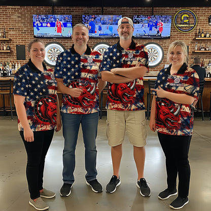 Red Dripping Rhino Funny Women Darts Polo 1/4-Zip Shirt Custom Grunge American Flag Dartboard Apparel NYN3358