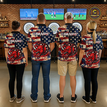 Red Dripping Rhino Funny Women Darts Polo 1/4-Zip Shirt Custom Grunge American Flag Dartboard Apparel NYN3358