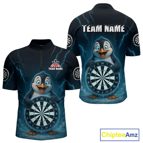 Custom Funny Penguin Icy Dartboard Dart Quarter-Zip Shirt For Men Outfits Dart Jerseys NYN1544