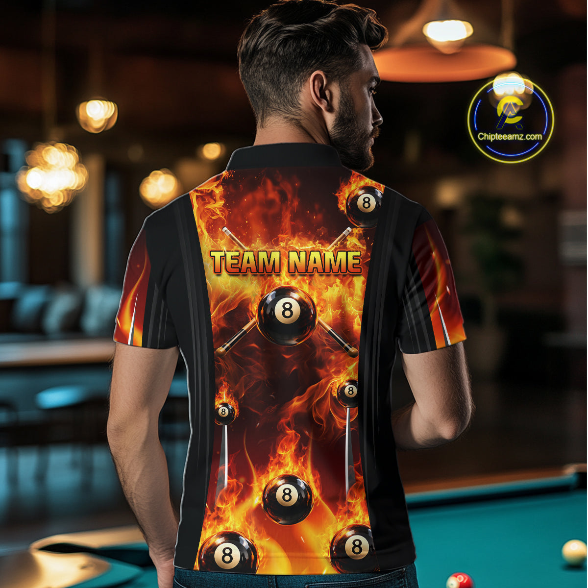 Fire Flame Ball 8 Billiard Pool Jerseys For Women Custom Ball 8 & Cue Billiard Team Jersey NYN2318