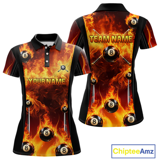 Fire Flame Ball 8 Billiard Pool Jerseys For Women Custom Ball 8 & Cue Billiard Team Jersey NYN2318